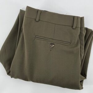 Eddie Bauer. Dress Pants, Men, 36x30, Olive Green, Pleated 100% Wool Cuffed
